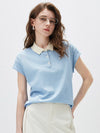 Women’s Mulberry Silk Knit Polo T-Shirt with Contrast Striped