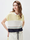 COMOBOCA Women's Color Block Striped Polo Knit T-Shirt