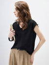 Women's V-Neck Silk-Cotton Jacquard Knit Short Sleeve T-Shirt