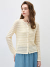 COMOBOCA Women's Scalloped Pointelle Knit Cardigan