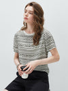 100% Mulberry Silk Women's Vintage Print Round-Neck Short Sleeve T-Shirt
