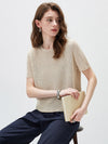 COMOBOCA Women's Openwork Round Neck Knit T-Shirt