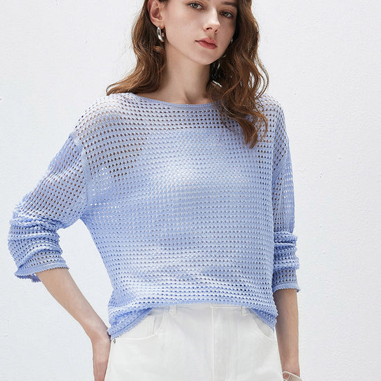 COMOBOCA Women's Sheer Mesh Knit Overpull Top