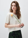 Women’s Silk-Cotton Jacquard Knit Crew Neck Pullover T-Shirt