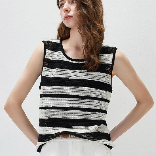 COMOBOCA Women's Crochet Knit Stripe Tank Top