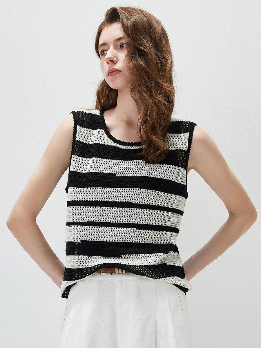 COMOBOCA Women's Crochet Knit Stripe Tank Top