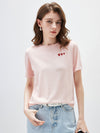 Women's crew neck short-sleeve knitted T-shirt with embroidery
