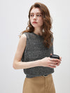 Women's Linen Blend Crew Neck Pointelle Knit Sleeveless Vest
