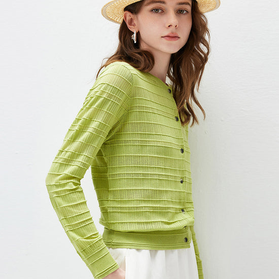 COMOBOCA Women's Textured Ribbed Knit Cardigan