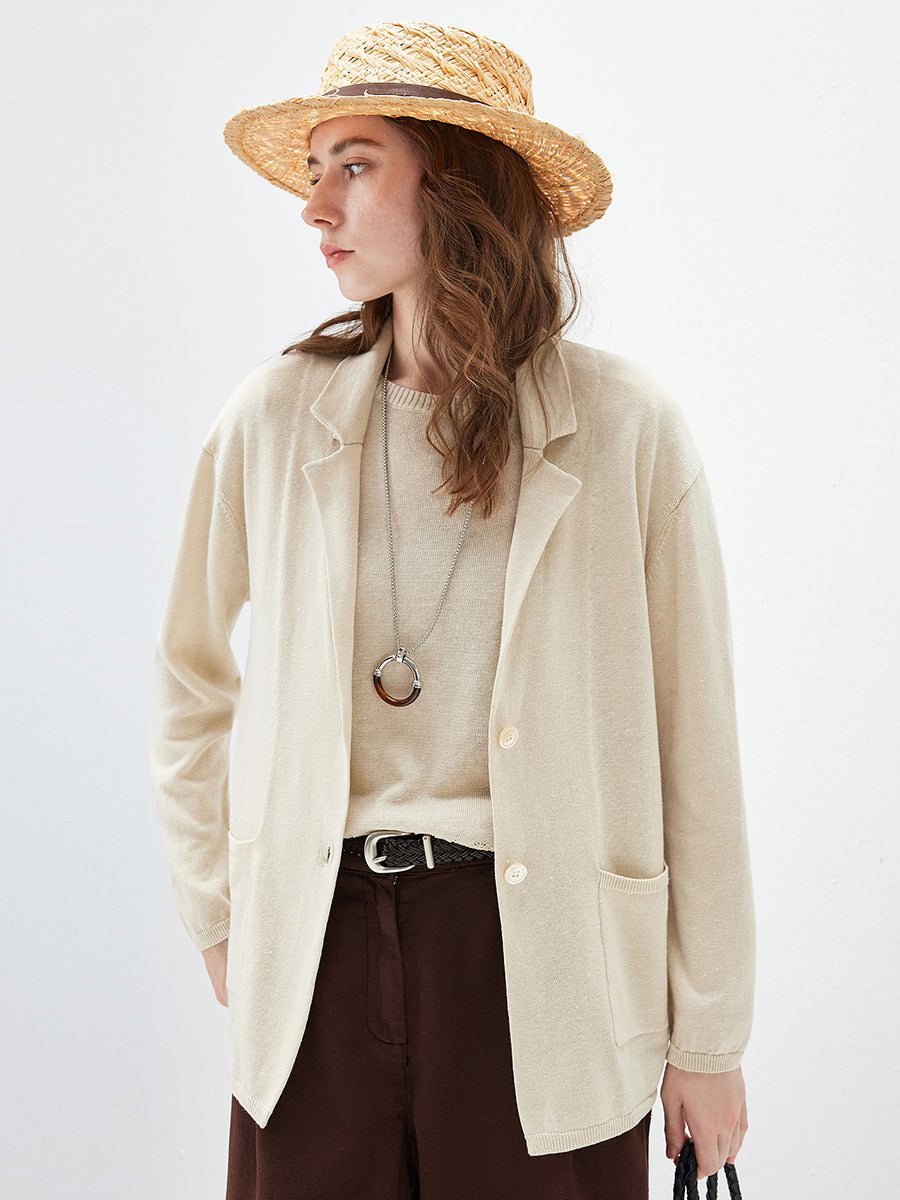COMOBOCA Women's Pockets Relaxed Knit Blazer