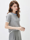COMOBOCA Women's Embroidery Striped Knit Top