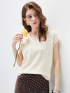 Women's V-Neck Silk-Cotton Jacquard Knit Short Sleeve T-Shirt