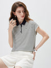 Women’s Mulberry Silk Knit Polo T-Shirt with Contrast Striped