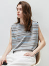 Women's Silk-Cotton Striped Crew Neck Sleeveless Knit Vest