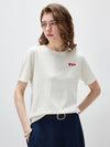 Women's crew neck short-sleeve knitted T-shirt with embroidery