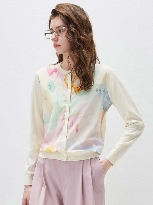 COMOBOCA Floral Women's Floral Print Panel Knit Cardigan