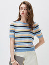 COMOBOCA Striped Women's Multi-Color Stripe Knit T-Shirt
