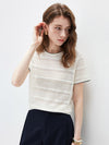 Women’s Silk-Cotton Round Neck Knit T-Shirt with Contrast-Trim Edging