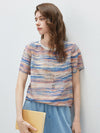 100% Mulberry Silk Women's Vintage Print Round-Neck Short Sleeve T-Shirt