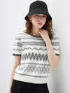 COMOBOCA Women's Fair Isle Geometric Stripe Knit T-Shirt