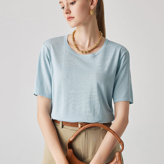 COMOBOCA Women's Essential Round Neck Knit T-Shirt