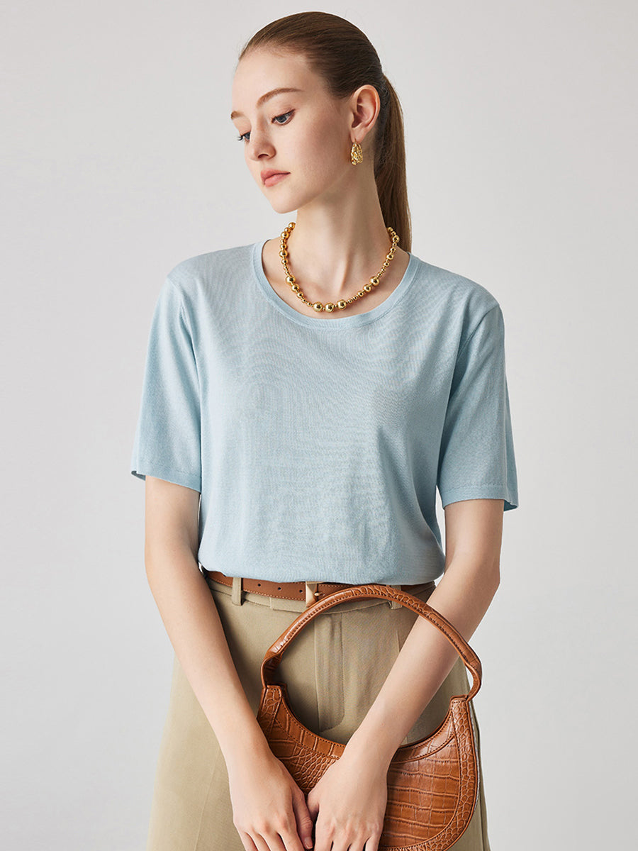 COMOBOCA Women's Essential Round Neck Knit T-Shirt