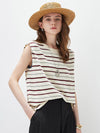 Women's Silk-Cotton Striped Crew Neck Sleeveless Knit Vest