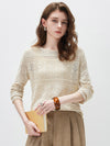 COMOBOCA Beige Women's Diamond Pointelle Knit Sweater