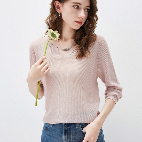 COMOBOCA Women's Split V-Neck Knit Sweater