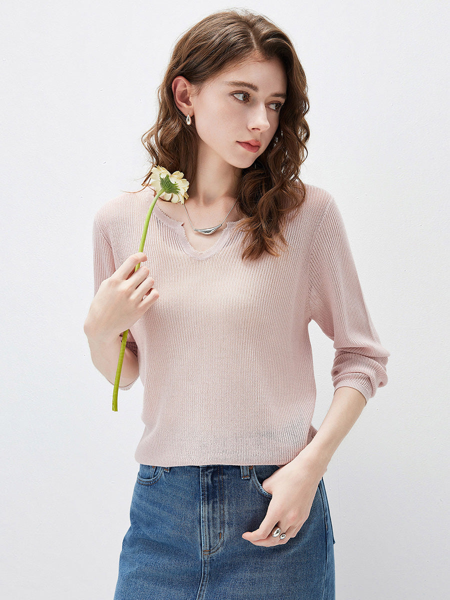 COMOBOCA Women's Split V-Neck Knit Sweater