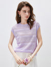 COMOBOCA Women's Openwork Striped Sleeveless Knit T-Shirt