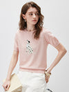 COMOBOCA Women's Dalmatian Intarsia Knit T-Shirt