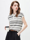 COMOBOCA Women's Geometric Stripe Polo Knit T-Shirt
