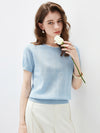 COMOBOCA Women's Jacquard Lace Trim Knit T-Shirt