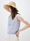 Women's Linen Blend Crew Neck Pointelle Knit Sleeveless Vest