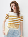 COMOBOCA Women's Contrast Stripe Knit T-Shirt