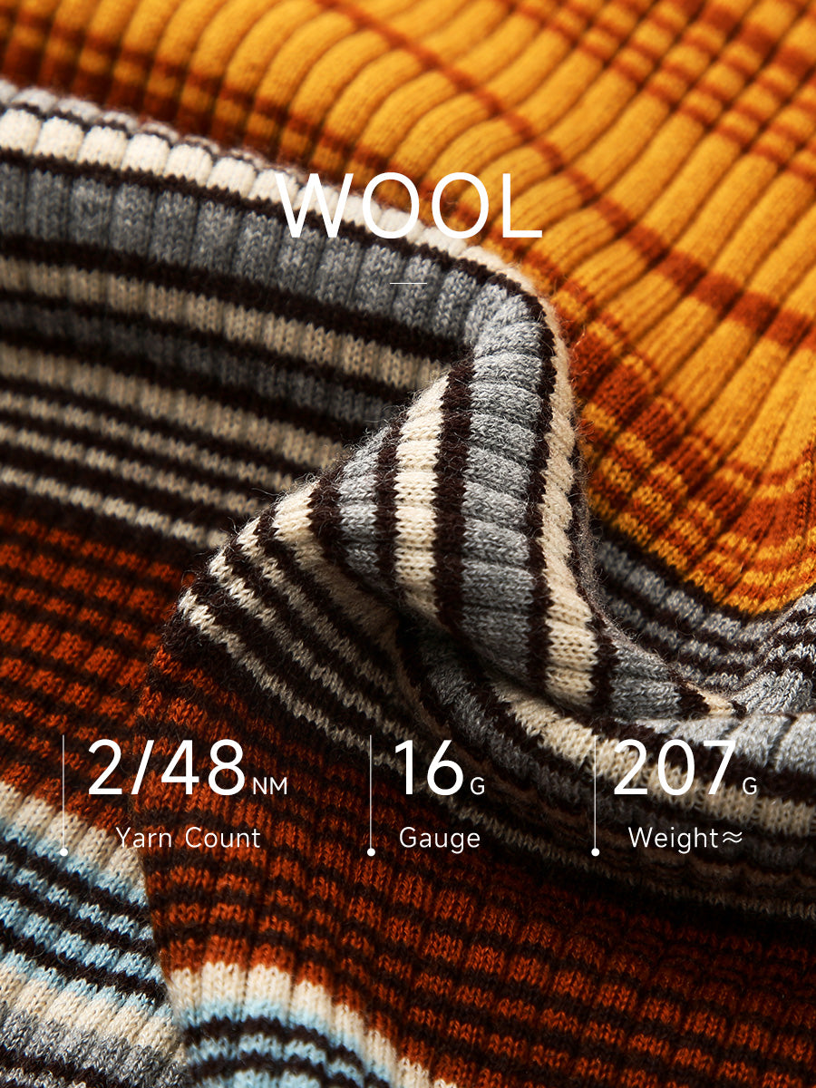 COMOBOCA 100% Wool Women's Multicolor Striped Knit Sweater