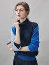 100% Cashmere Women's Color Block Turtleneck Sweater