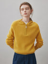 100% Cashmere Women's Ribbed Half Zip Knit Hoodie