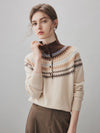 100% Cashmere Women's Fair Isle Mock Neck Button Front Sweater