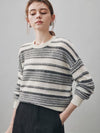 100% Cashmere Women's Striped Knit Round Neck Sweater