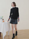 100% Cashmere Women's Knit Sweater with Colorful Cuffs